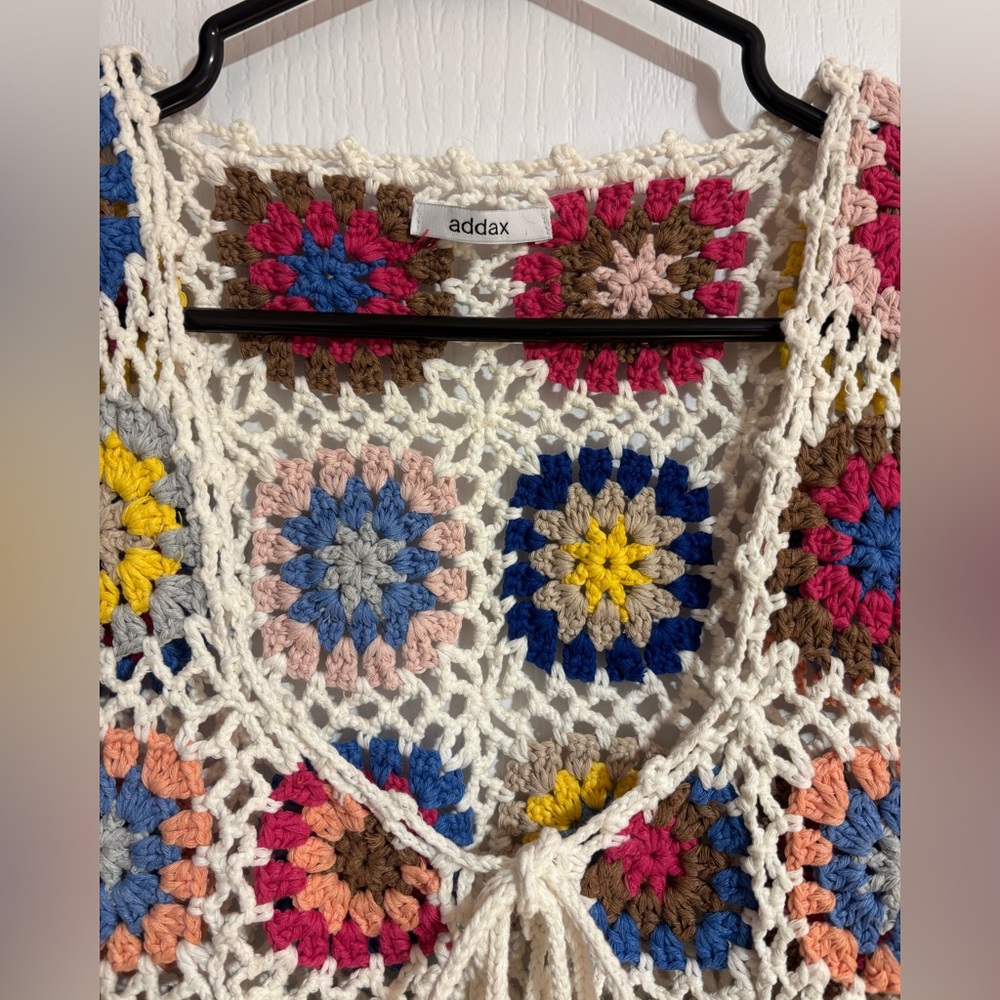 Addax Handmade Knitted Crochet Granny Square Floral Boho Hippie Colourful Vest - Picture 2 of 7